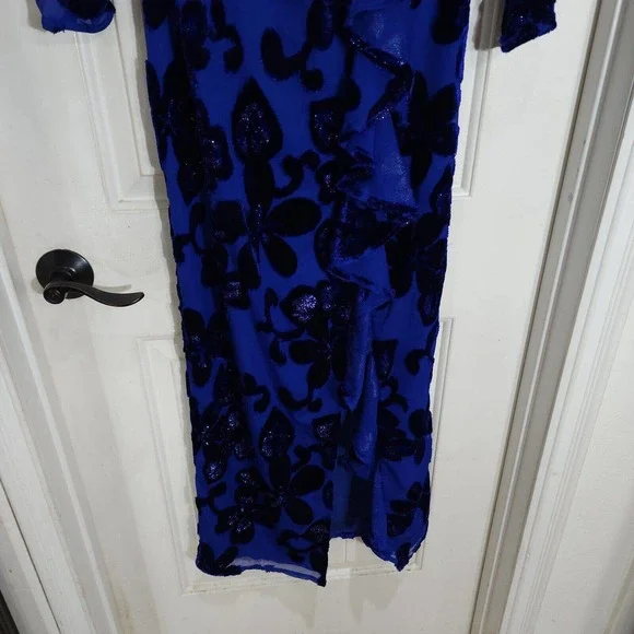 House of Harlow Revolve Womens Dress Ivan Blue Velour Burnout Ruffle Slit Sz XXS - Picture 6 of 15